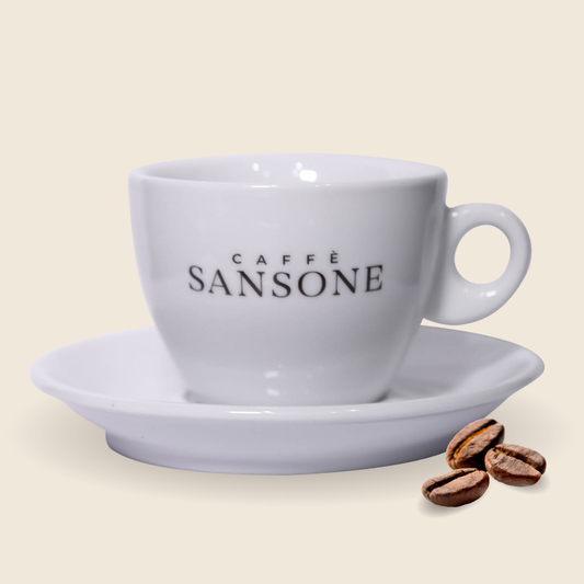 Tazza Cappuccino Caffè Sansone - Ceramica Bianca Logo Rosso