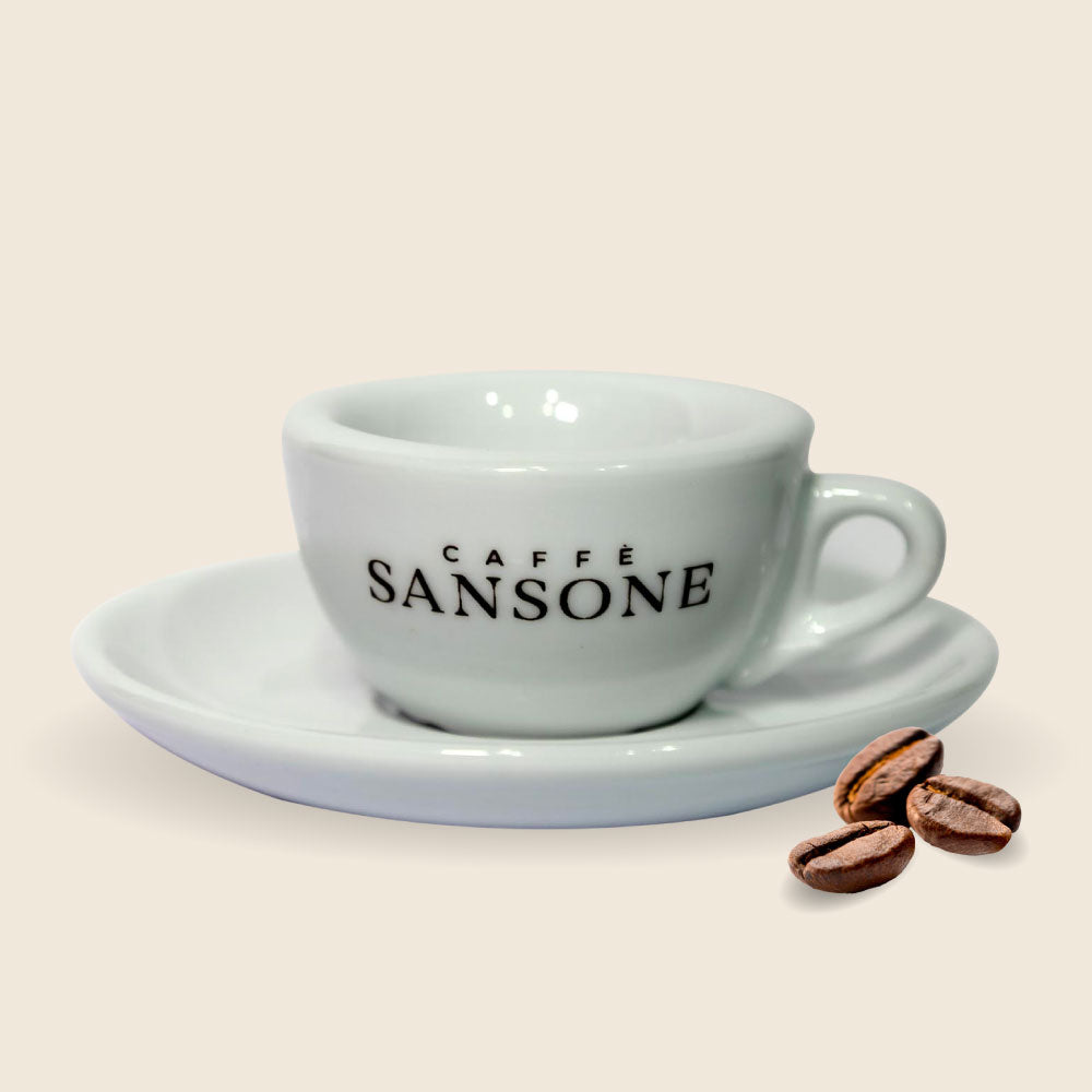 Tazzina Caffè Espresso Sansone - Ceramica Bianca Logo Rosso